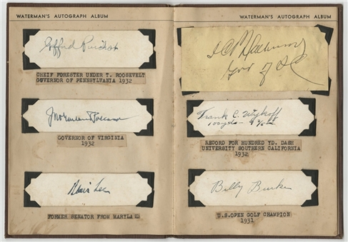 Watermans Multi-Signed Autograph Album Includes Presidential, Historic, Sports and Entertainment Autographs Featuring Franklin Roosevelt, Walter Johnson, Calvin Coolidge and Will Rogers (JSA)